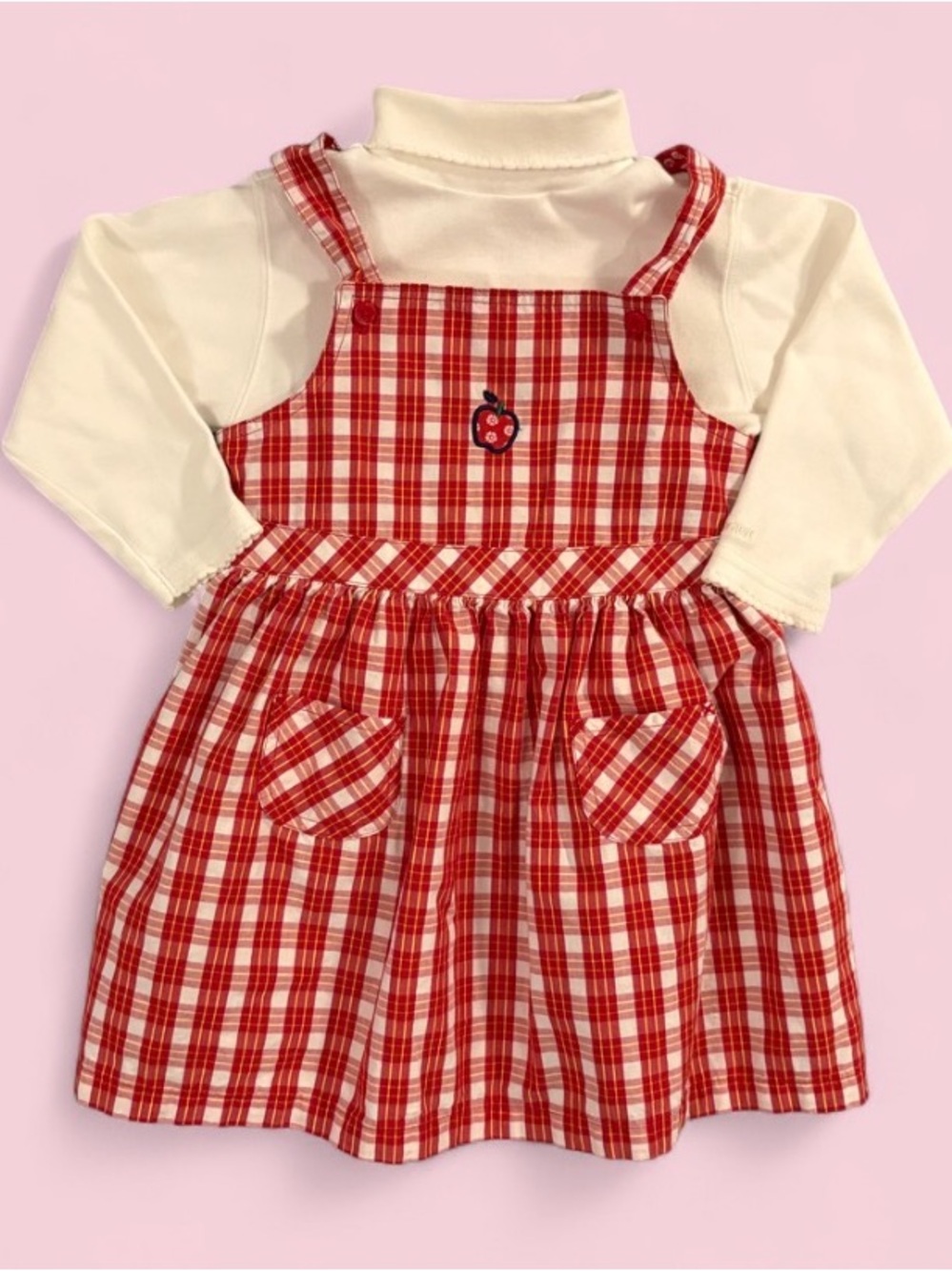 Vintage 1998 Gymboree Country Meadows Red Pinafore Jumper Turtleneck Set 2-3T